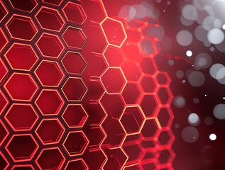 Obraz premium Glowing abstract honeycomb pattern in vibrant red tones, showcasing geometric symmetry, futuristic aesthetics, and luminous digital details in a creative and dynamic design perspective