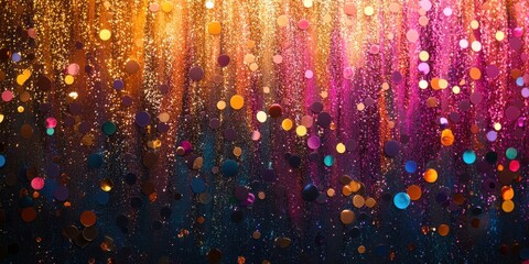 Bright and Colorful Abstract Background of Glittering Circles and Sparkles with Vibrant Hues of Pink, Orange, and Blue in a Festive Party Atmosphere