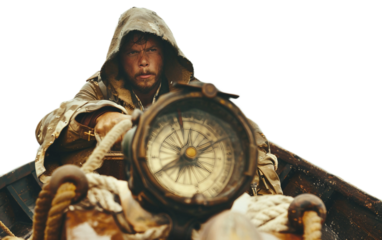 Brave Traveler Portrait on transparent background PNG.