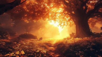 Golden Sunlight In Autumn Forest