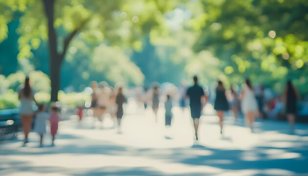 Blurred vision of people walking in a sunny park