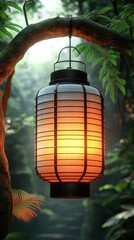 Hanging Lantern In A Lush Forest