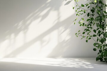 Sunlit room, vine, shadow, wall, mockup, interior, plant, design, background, product display