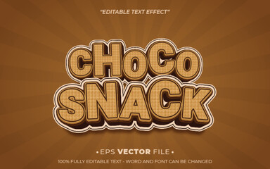 Fototapeta premium Choco Snack text effect editable vector realistic 3d style