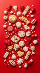 Obraz premium A vibrant array of festive red and white holiday cookies and treats.