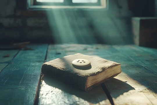 Retro buttons and old books in the sunshine