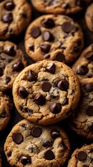 Delicious chocolate chip cookies stacked together, showcasing a warm, homemade delight.