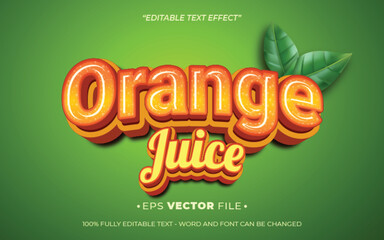 Orange Juice 3d Editable text effect vector realistic