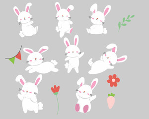 Obraz premium Cute Bunny Illustration Set