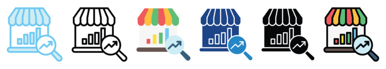 Market Analysis multi style, mini illustration icon. outline, flat, glyph, line color. For UI, UX, app and web, digital or print. For  education, business, economy, financial theme.