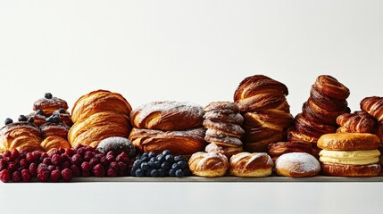 Assorted pastries and berries arranged on a table, showcasing a variety of baked goods