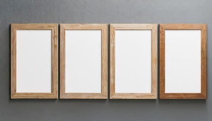 3D Rendered Vertical Wood Frame Mockup on Gray Wall Elegant and Timeless Decorative Artwork, Exuding a Classic, Industrial Aesthetic with a Modern Twist.