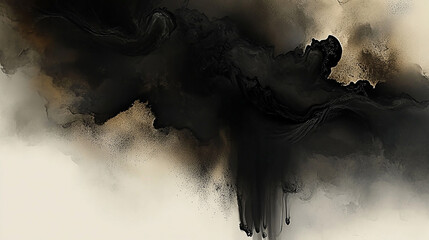 Abstract black and beige swirling ink patterns creating a dramatic visual effect in a minimalist style