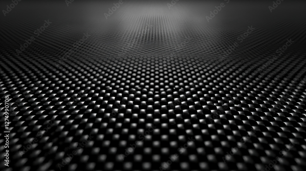 Poster close up view of textured black surface with pattern of small raised dots, creating modern and sleek
