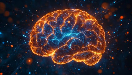 Glowing brain network, digital space, neural activity, science, education
