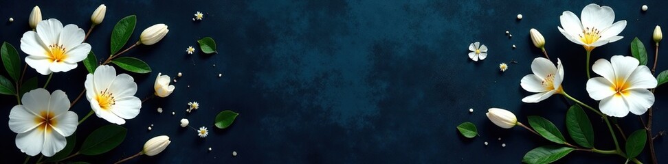 Fototapeta premium Soft petals of white flowers against dark velvet background, flowers, nature, decoration