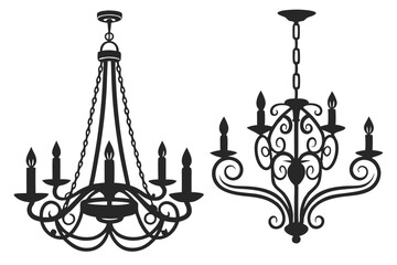set of chandelier silhouette vector illustration