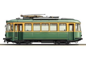Naklejka premium Retro Green and Gold Tram Car Profile Shot