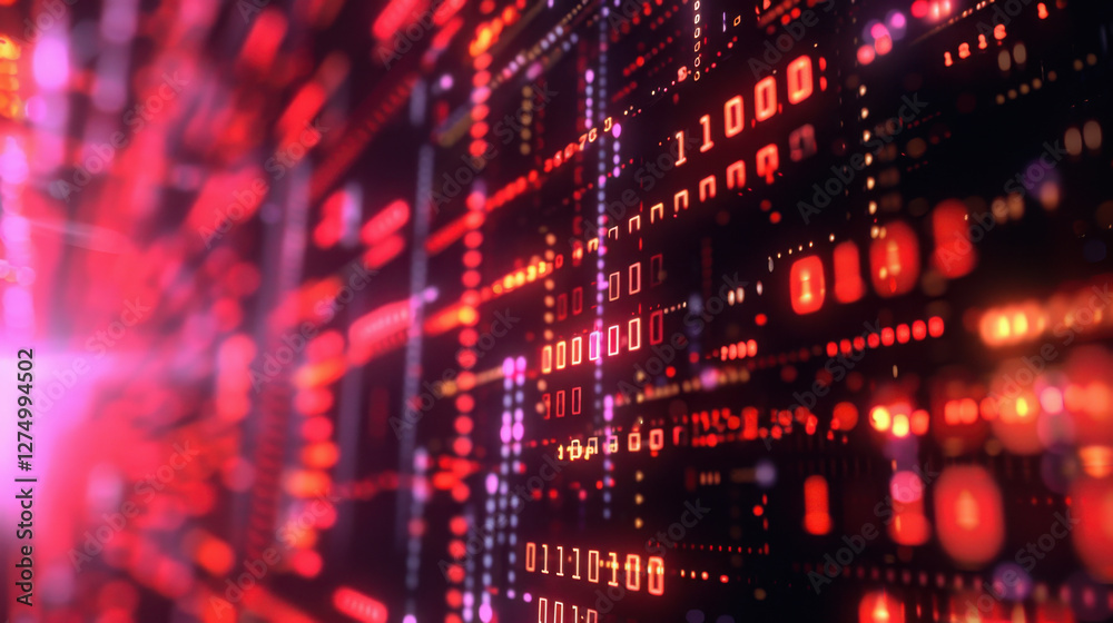 Poster digital data flow with binary code in vibrant colors