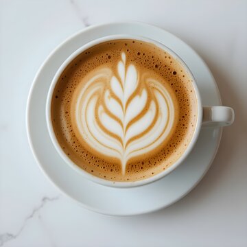 cappuccino with latte art with white background