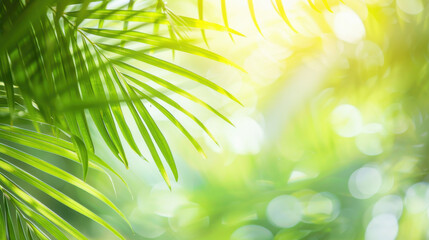 Obraz premium Lush green palm leaves create serene and vibrant atmosphere, perfect for nature lovers. soft sunlight filters through, enhancing beauty of foliage