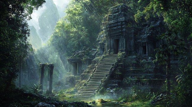 hidden ancient temple in deep jungle ruins