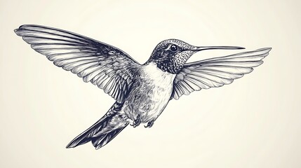 Obraz premium Flying hummingbird sketch, artistic illustration