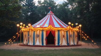 classic circus tent with bright colors and fun details