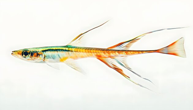 Razorfish elegantly displays iridescent coloration against bright studio backdrop