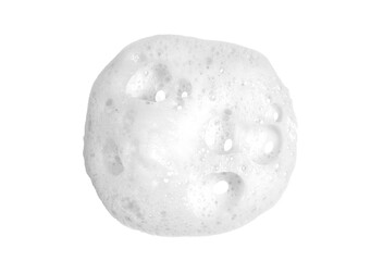 Liquid white foam from soap, shampoo or bath foam. Abstract soap bubbles. Set of soap bubbles. Separated soap bubbles on white background with contrasting texture.
