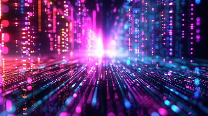 Obraz premium vibrant digital landscape with colorful lights and data streams creating futuristic atmosphere. scene evokes sense of technology and innovation