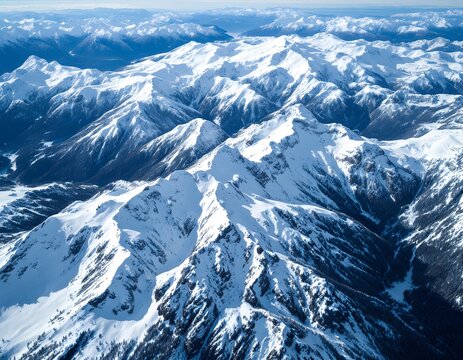 Snowy Mountain Range Aerial View Winter Landscape Cold and Remote