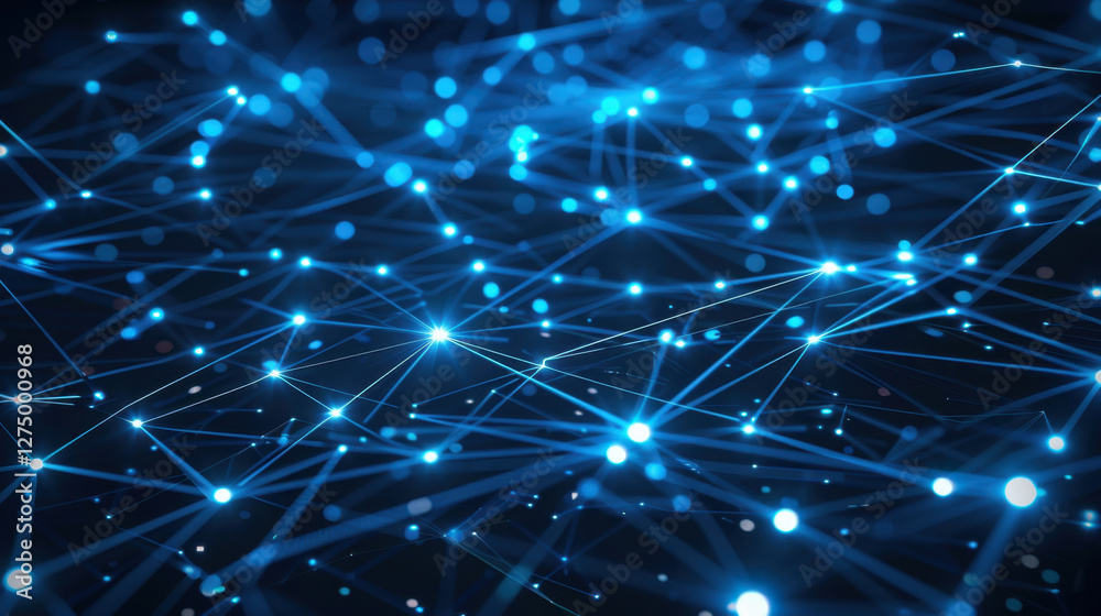 Poster digital network connections with glowing blue nodes and lines create futuristic atmosphere. this abs