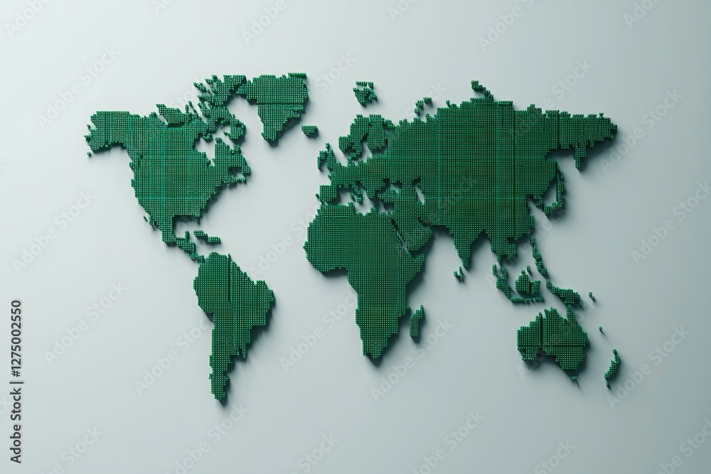 Wall mural digital payments concepts. green world map created with stacked blocks on a light background