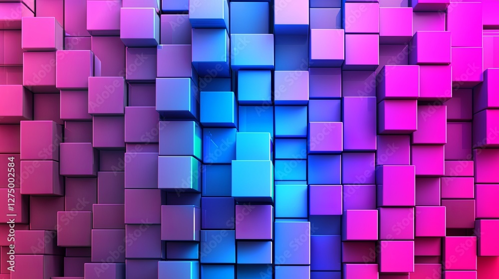 Fototapete Vibrant 3D cubes arranged in an abstract pattern with depth and shadows, copy space