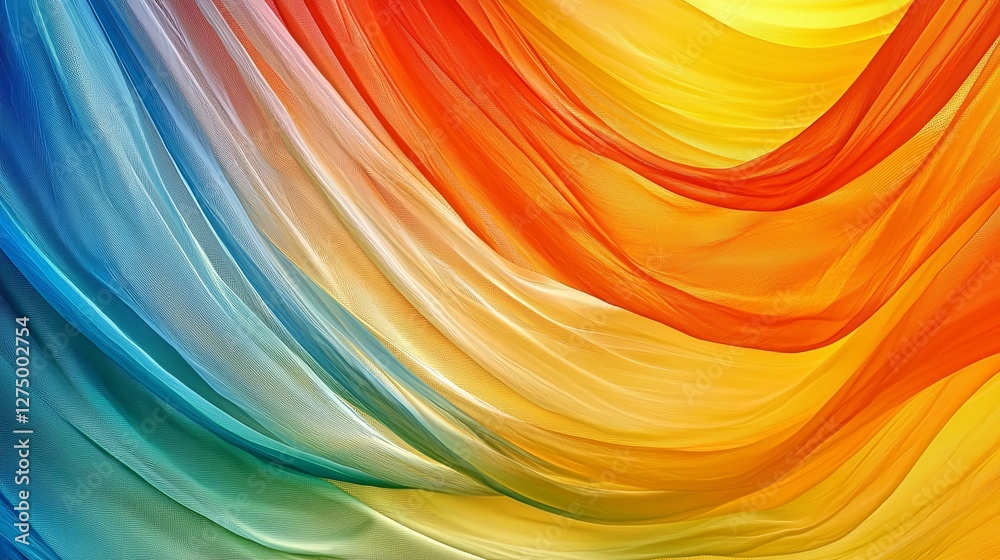 Poster vibrant color gradients flowing through layered 3d structures. copy space.