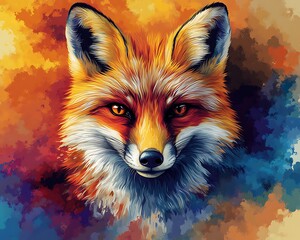 Fototapeta premium Fox Portrait - Vibrant Abstract Background