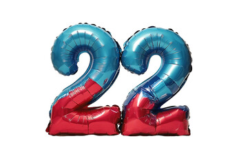 Two-toned number 22 celebration balloon display against a black background
