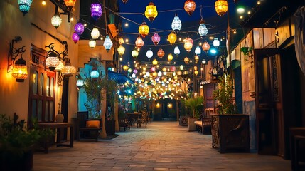 Fototapeta premium Vibrant Islamic Festival with Colorful Lanterns