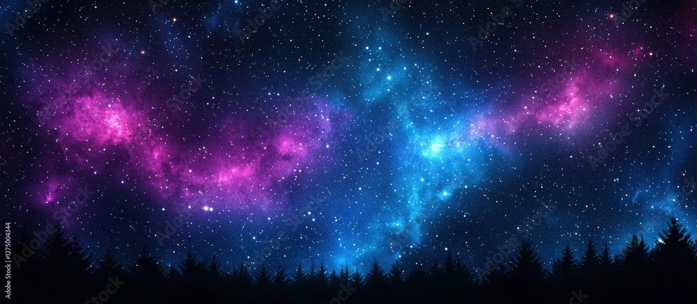 Wall mural an enchanting celestial scene featuring colorful stars and the milky way.