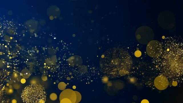 Dark Blue and Gold Abstract Background with Sparkling Bokeh Particles for Christmas Video