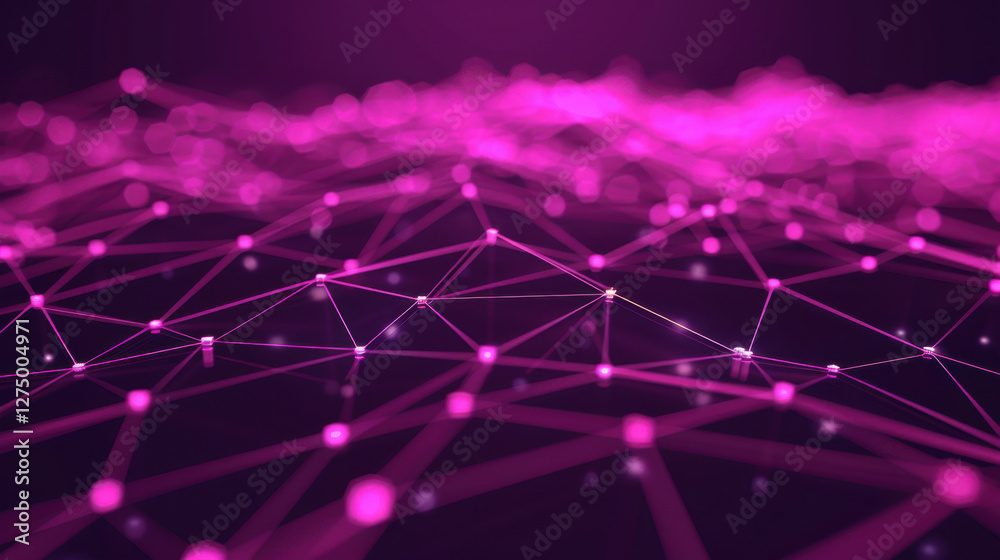 Poster abstract digital network with glowing pink nodes and connections, creating vibrant and dynamic visua