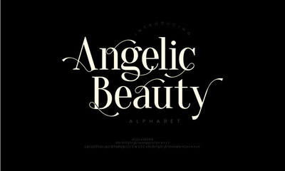 Angelicbeauty typography beauty fashion elegant minimalist serif italic fonts decorative wedding vintage retro logos. Minimal luxury font alphabet logo. Vector illustration