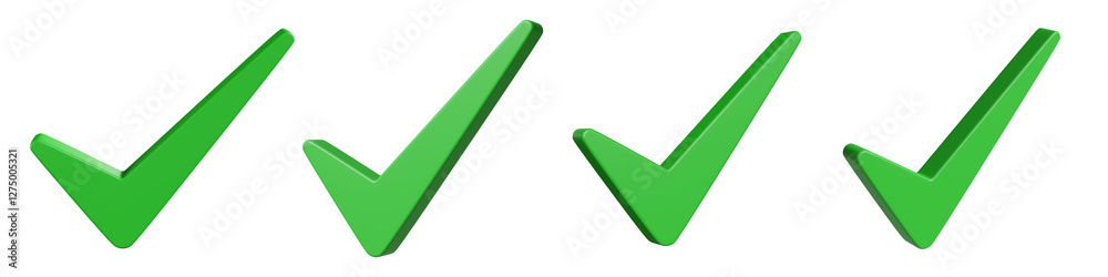 Aufkleber set of plastic green check mark 3d icons isolated on transparent background