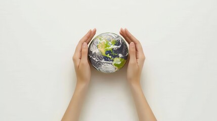 Minimalist 3D Rendering of Two Hands Gently Holding a Globe Representing Earth and Environmental Awareness