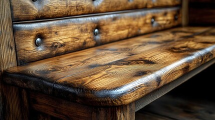 Closeup Of Wooden Bench With Dark Brown Wood Grain