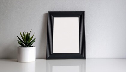 Blank Black Picture Frame Mockup on White Wall Vertical Artwork Template for Digital Art, Home Decor, or Design Inspiration Modern Minimalism and Elegance Prevail in this Monochrome Masterpiece