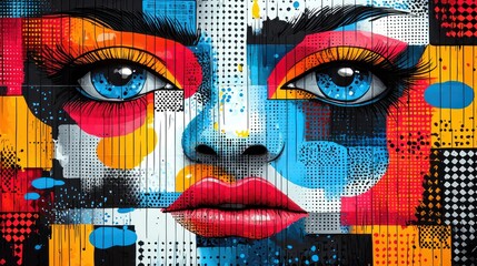 Vibrant Pop Art Mural: A Close-Up of a Woman's Face
