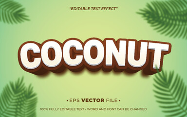 Coconut Fruit 3d Editable text effect vector realistic