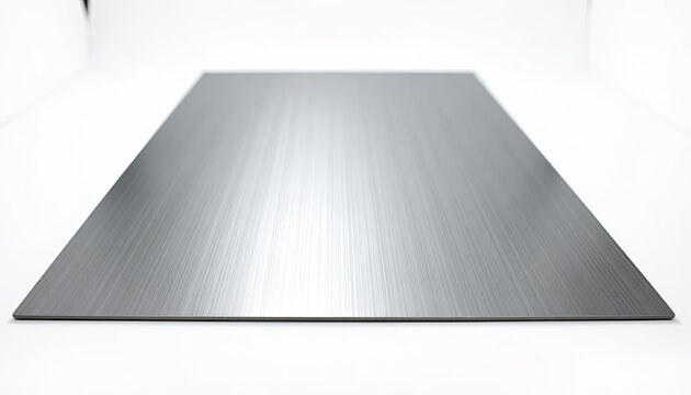 CloseUp of Brushed Aluminum Sheet (2mm Thick) on White Surface: Silver Against White. A close up of a l sheet on a white surface.